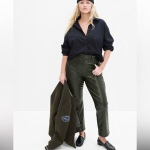 Gap High Rise Faux-Leather Vintage Slim Jeans 30/10 Petite Mistletoe Green NWT